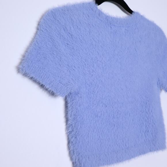 ALTAR'D STATE Fuzzy Cropped Sweater Blue Crew Neck Short Sleeve Women's XS - Picture 6 of 9
